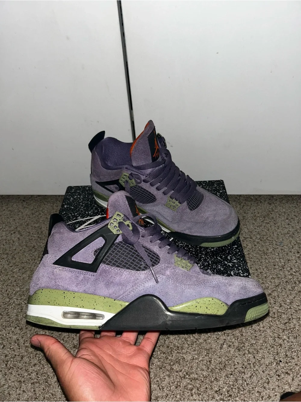 Jordan 4 (canyon purples) faded suede labeled as 13.5 size (really size 12)